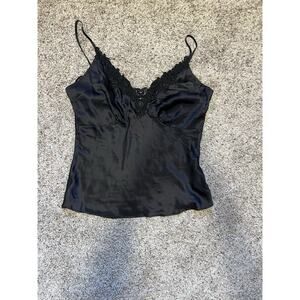 Worthington Silk Camisole Tank Top L Black Lace Beaded Y2K Blouse Fairy Capsule